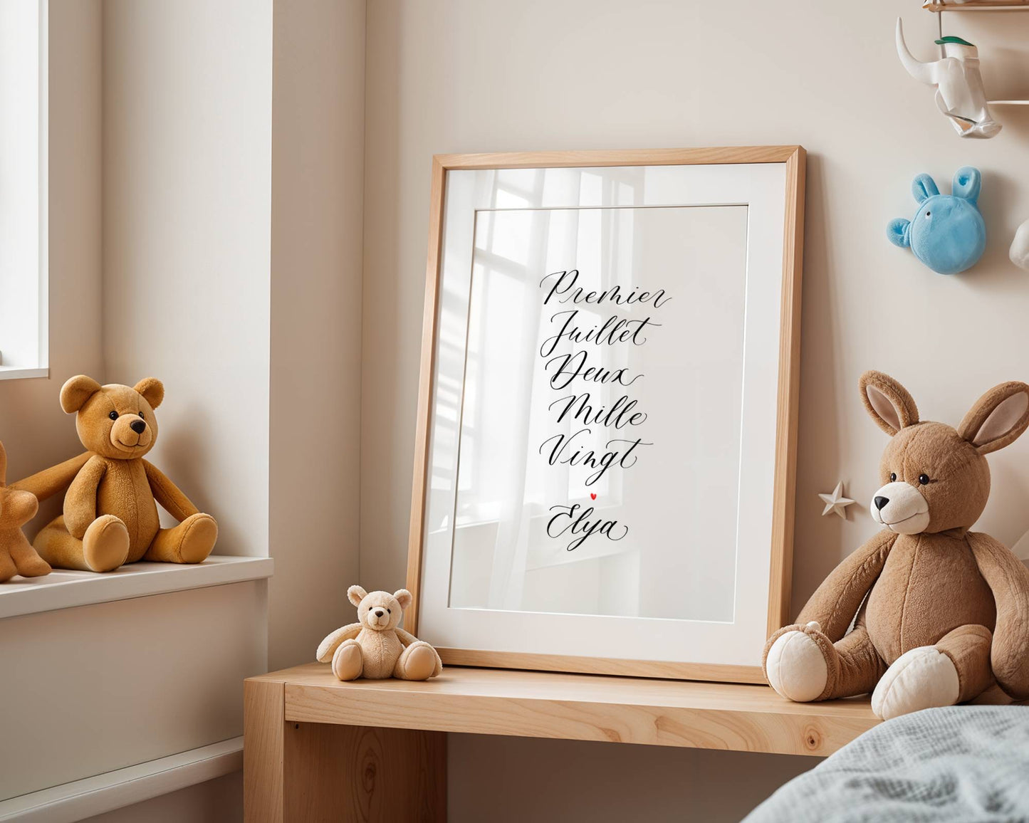 Affiche date calligraphiée naissance ou mariage