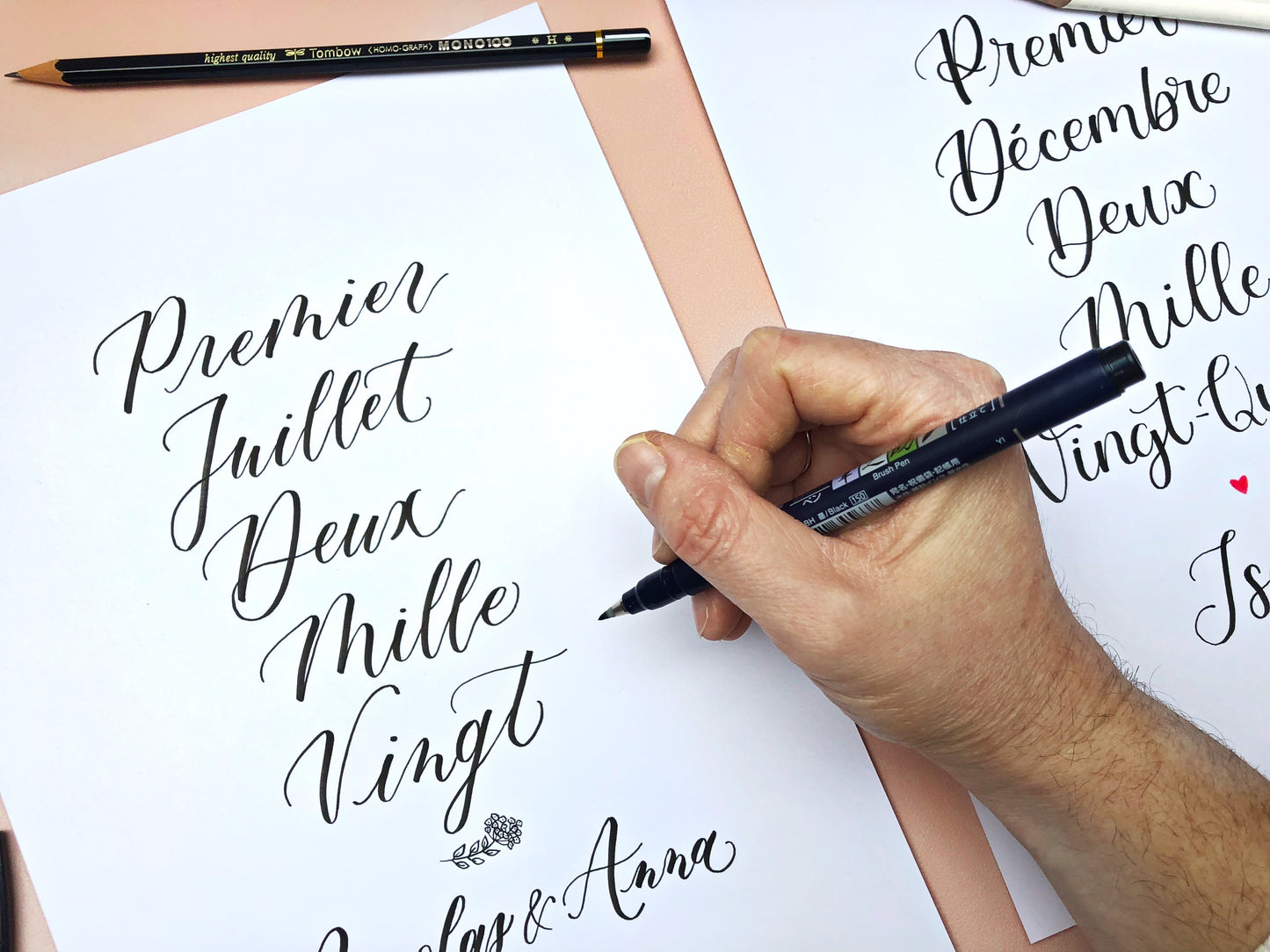 Affiche date calligraphiée naissance ou mariage