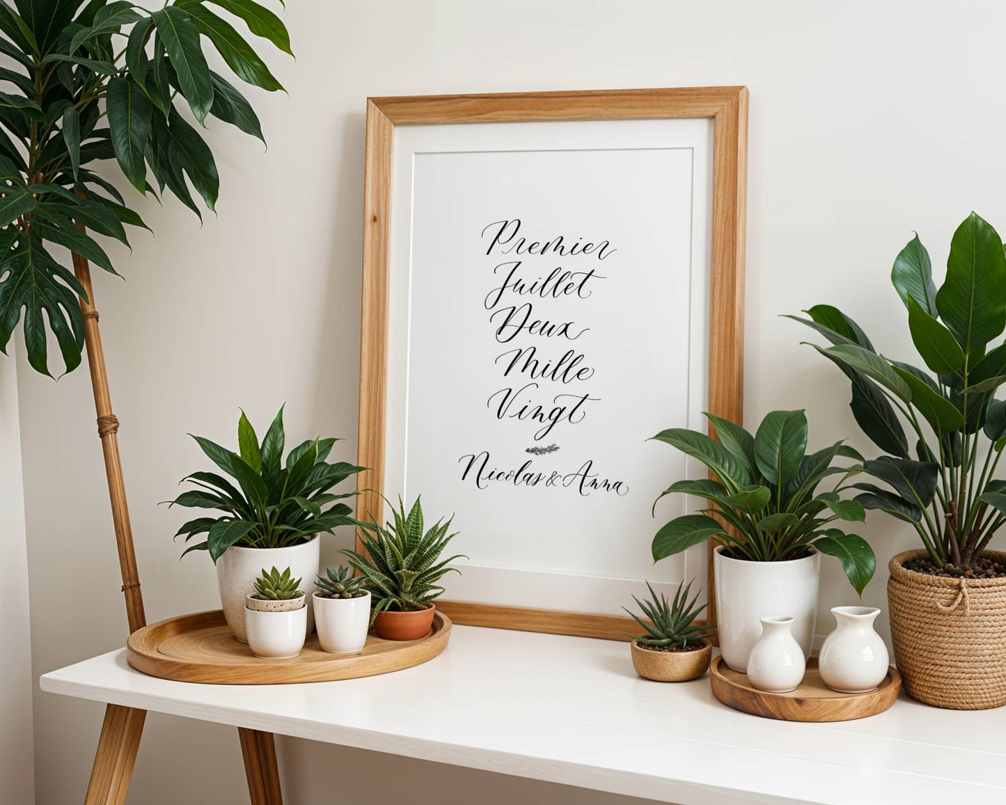 Affiche date calligraphiée naissance ou mariage