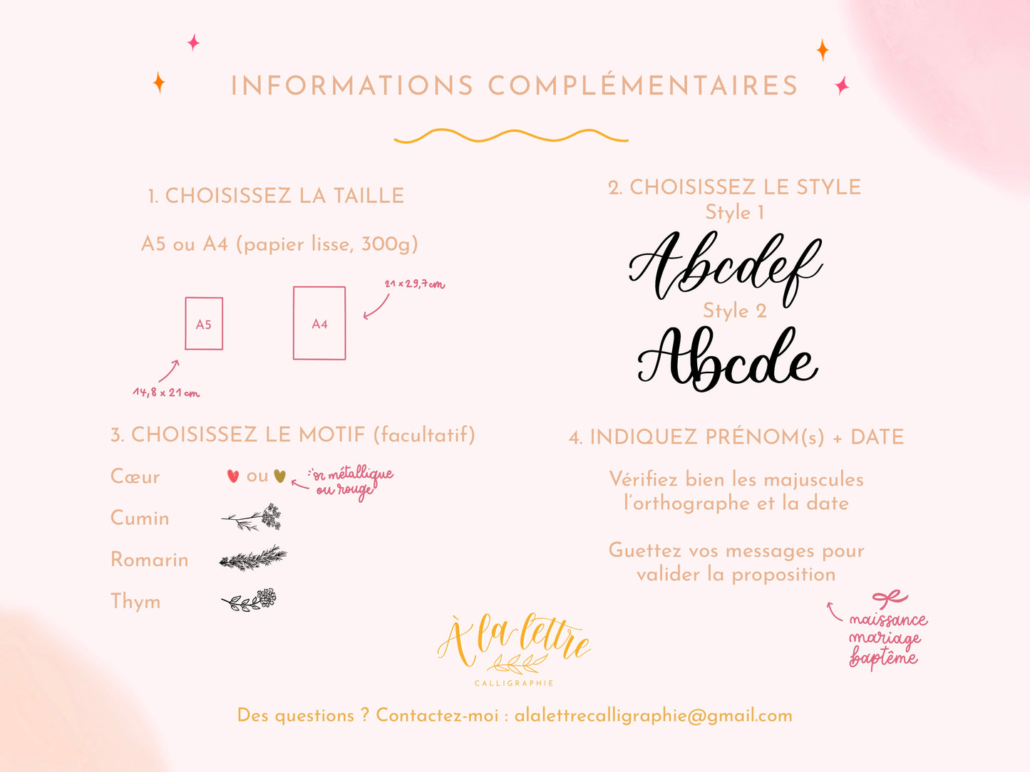 Affiche date calligraphiée naissance ou mariage